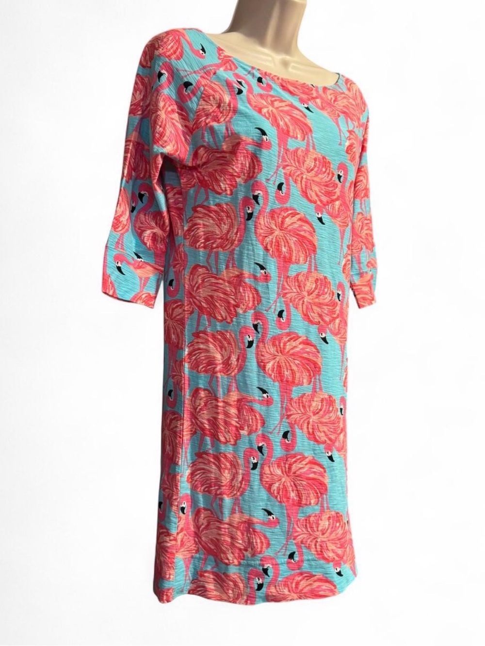 Lilly Pulitzer Cassie Dress Flamingo Print Pink Blue Shift Dress XS Vacation